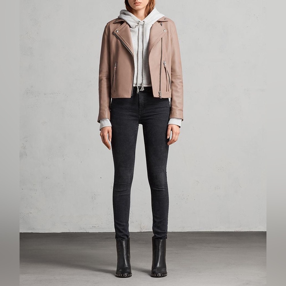 AllSaints Pink Leather Dalby Biker Jacket Size 4 US $450